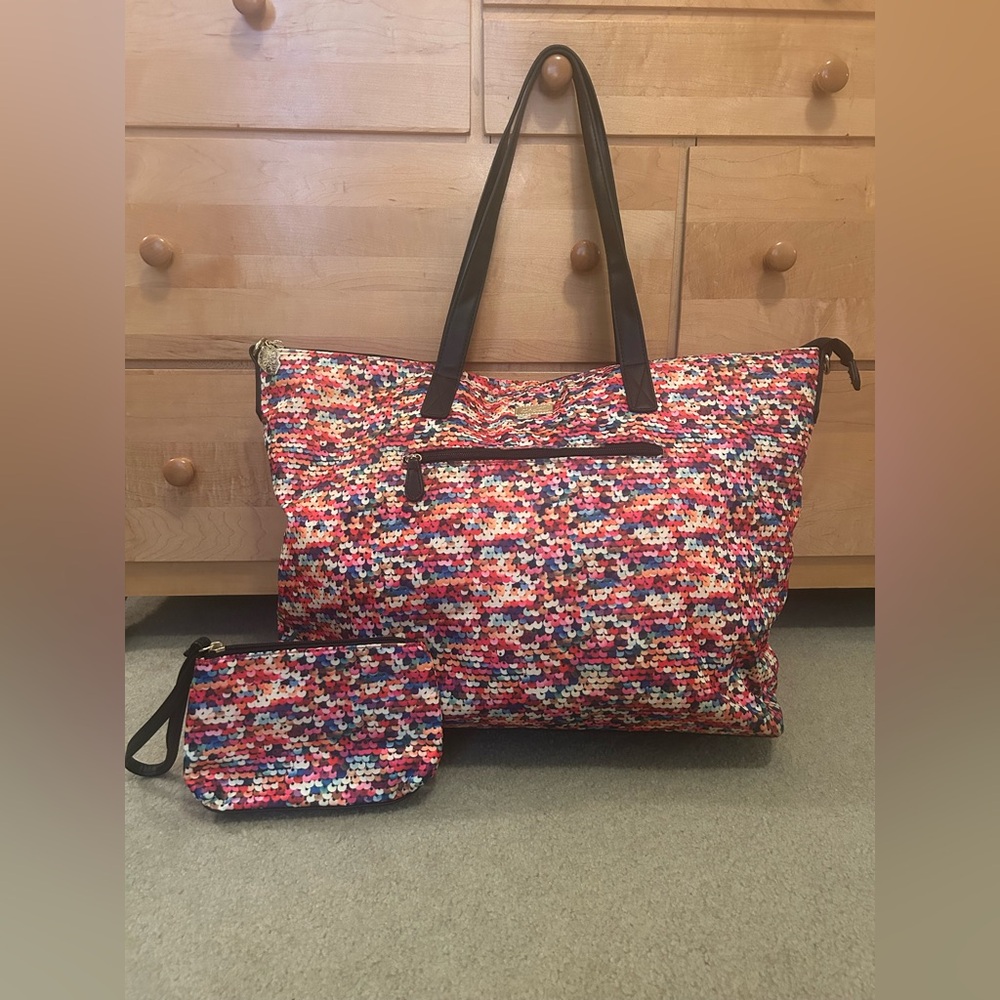 Luv Betsey Johnson JC Nylon Rainbow Sequin Overnight Tote With Wristlet